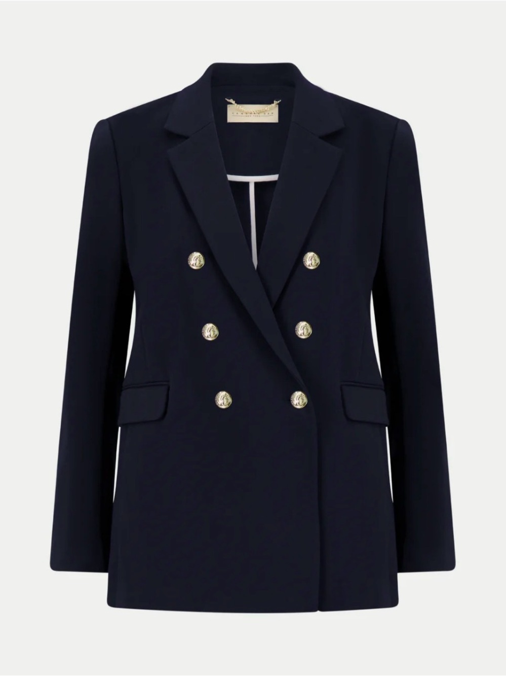 Tailored Double-Breasted Navy Blazer with Gold Buttons